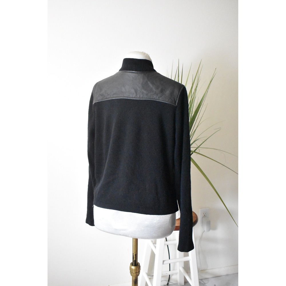 Jaclyn Smith Leather Knit Jacket Womens M Black Y2K Mixed Media Full Zip Moto - Picture 5 of 9
